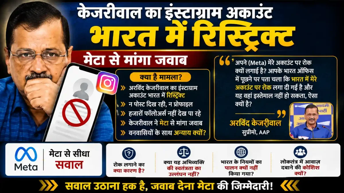 अरविंद केजरीवाल का इंस्टाग्राम अकाउंट भारत में रिस्ट्रिक्ट, AAP सुप्रीमो ने मेटा से दागे तीखे सवाल