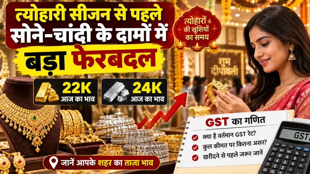 त्योहारी सीजन से पहले सोने-चांदी के दामों में बड़ा फेरबदल: जानें आज आपके शहर में क्या है 22K और 24K का भाव, खरीदने से पहले जान लें GST का गणित