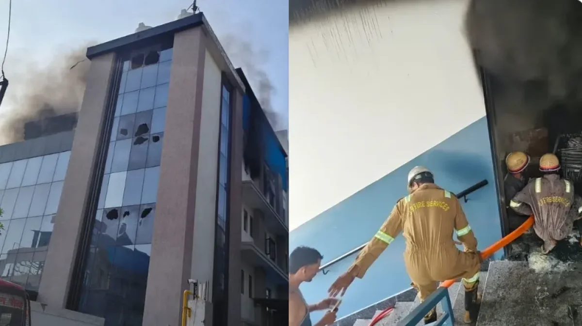 नोएडा की गारमेंट फैक्ट्री में भीषण आग, चौथी मंजिल से उठीं लपटें; मची अफरातफरी