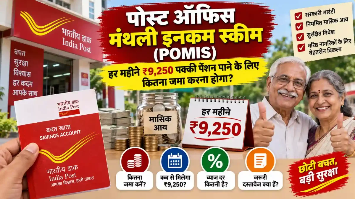 पोस्ट ऑफिस मंथली इनकम स्कीम (POMIS): हर महीने ₹9,250 पक्की पेंशन पाने के लिए कितना जमा करना होगा?