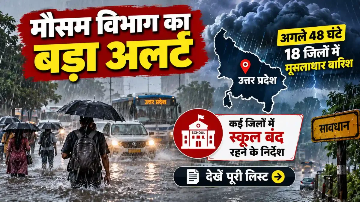 मौसम विभाग का बड़ा अलर्ट: अगले 48 घंटे इन 18 जिलों में होगी मूसलाधार बारिश, कई जिलों में स्कूल बंद रहने के निर्देश, देखें पूरी लिस्ट